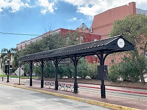 Covered Trolley Stop in Galveston Texas