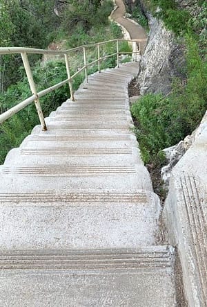 This long flight of stairs leads into the canyon.