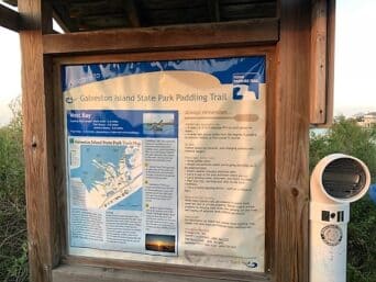 This is a big display board of A map of the Paddling Trails at Galveston Island State Park