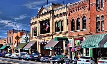 Whiskey Row Several buildings close together on Whiskey Row, the shopping district, in Prescott Arizona.