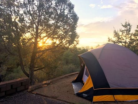 A tent at sunrise.