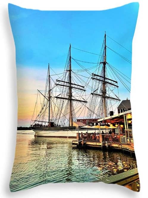 Here, the oblong pillow is vertical, which is perfect for the tall masts of the Tall Ship Elissa.