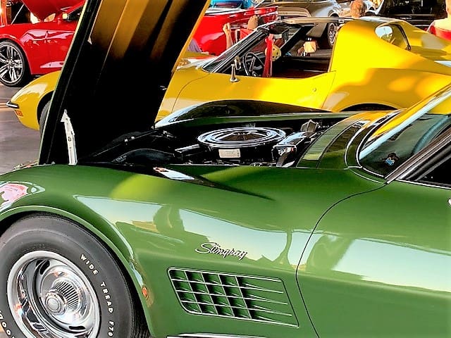 green and yellow corvettes at Crown Point Car Cruise