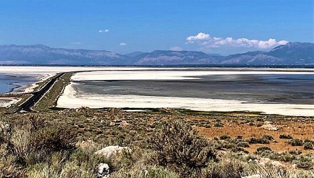 Taken from Antelope Island, this is the Great Salt Lake. It's VERY low! There is a road that runs through the center of the lake, and presumably the water should be right-up against the shoulder of the road, but it's so low, that there is a white edge around the water. (Sand/salt)