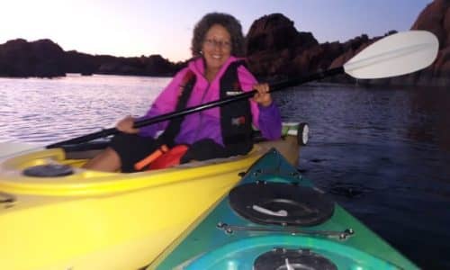Donna, blog owner, kayaking in Arizona. Contact Me!